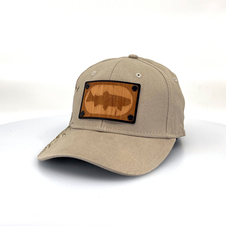 Embroidered Fish Trout Wood Patch Trucker Cap