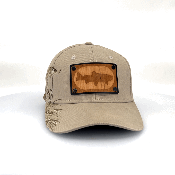 Embroidered Fish Trout Wood Patch Trucker Cap
