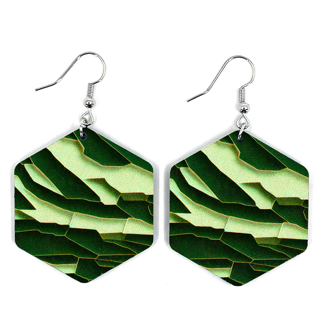 Stained Glass Camo Hexagon Earring