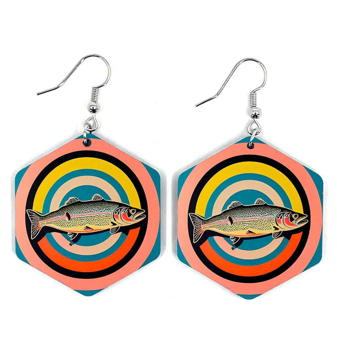 Rainbow Trout Circles Hexagon Earring