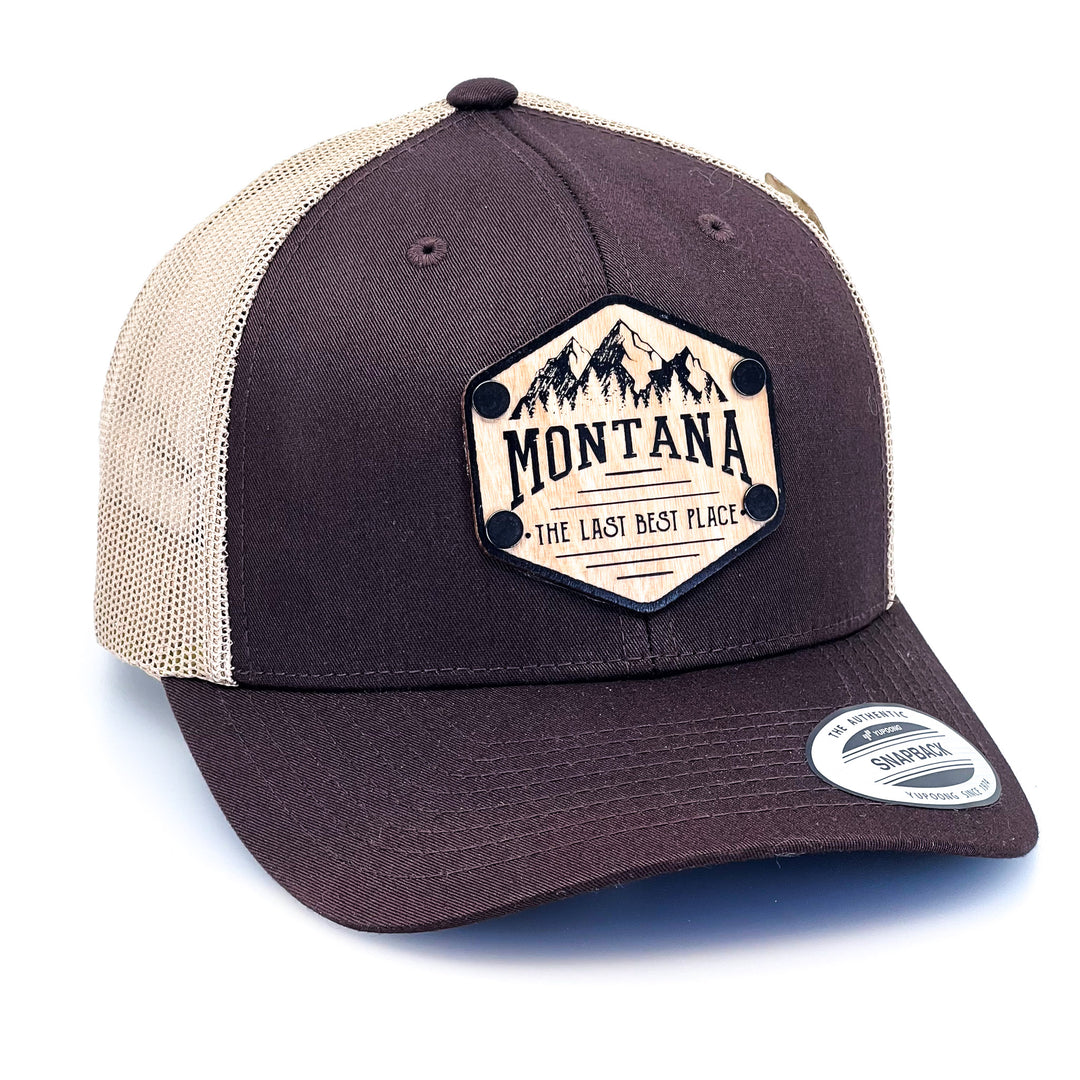 Montana The Last Best Place Wood Patch Trucker Hat