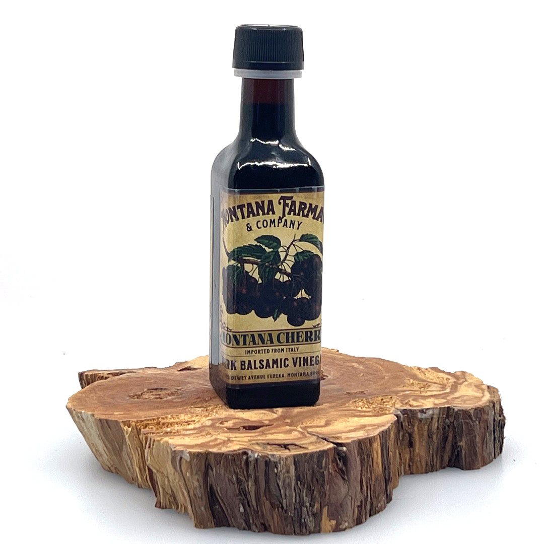 100 ml bottle of Dark Montana Cherry Aged Balsamic Vinegar, made in Montana by Montana Pharmacy