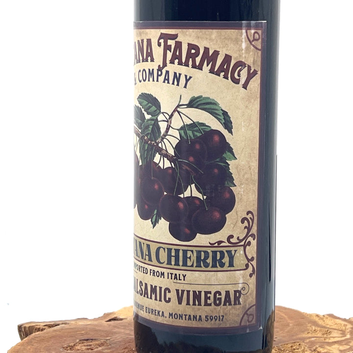 375 ml bottle of Dark Montana Cherry Aged Balsamic Vinegar, made in Montana by Montana Pharmacy