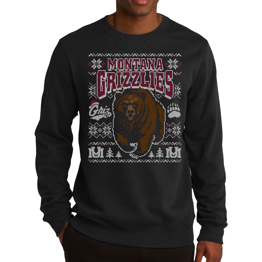 Blue Peak Creative's black Crewneck Sweater with the Montana Grizzlies Charging Bear Sweater design