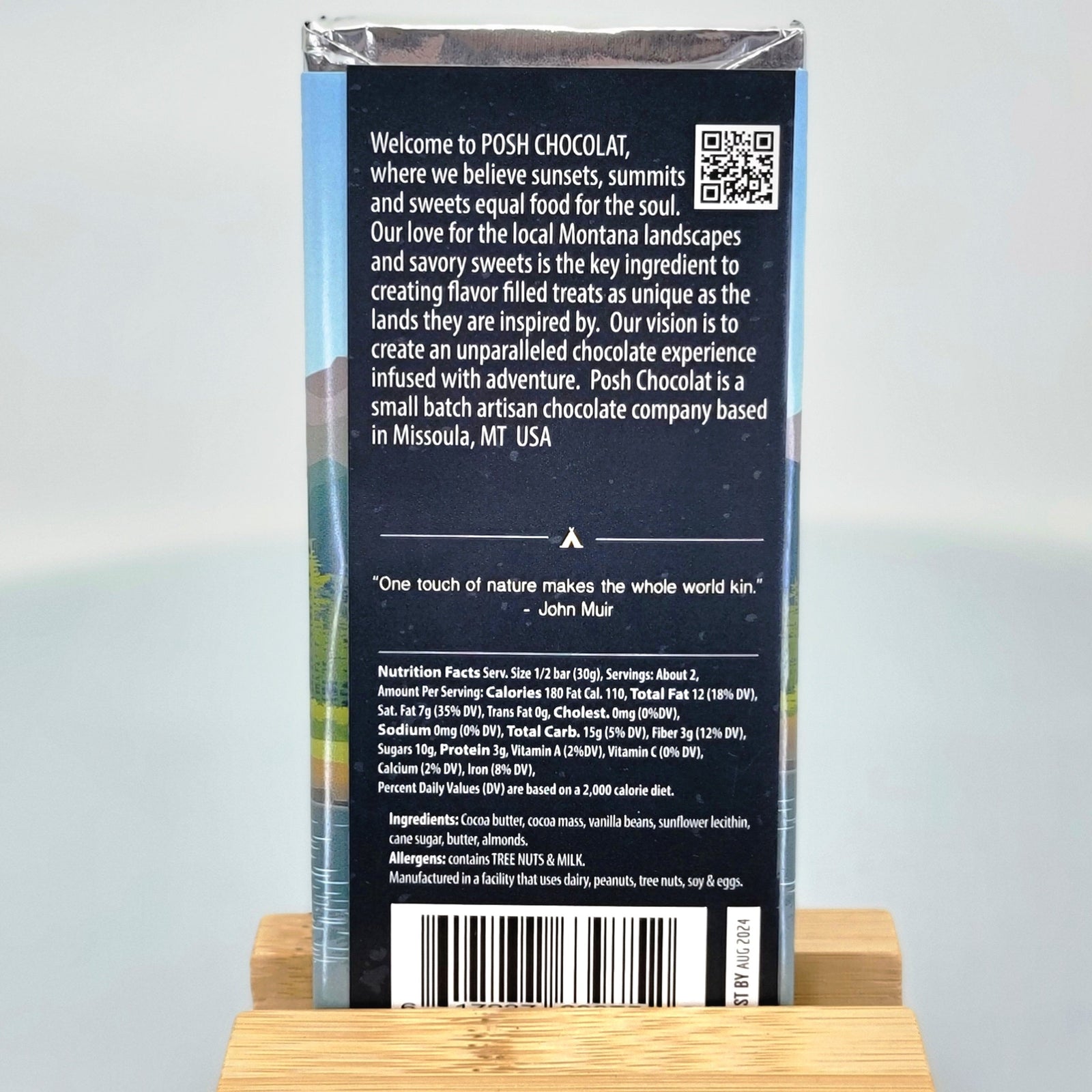 Posh Chocolat's Almond Toffee Dark Chocolate Bar, small batch artisanal chocolate made in Missoula, Montana