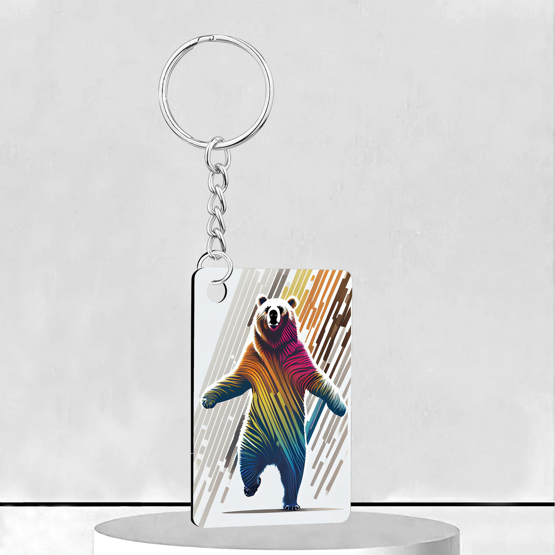 Op Art Bear Rectangle Keychain