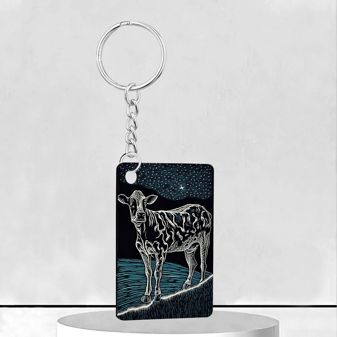 Moonlit Cow Rectangle Keychain