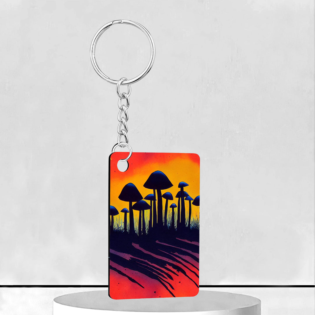 Mushroom Sunset Rectangle Keychain