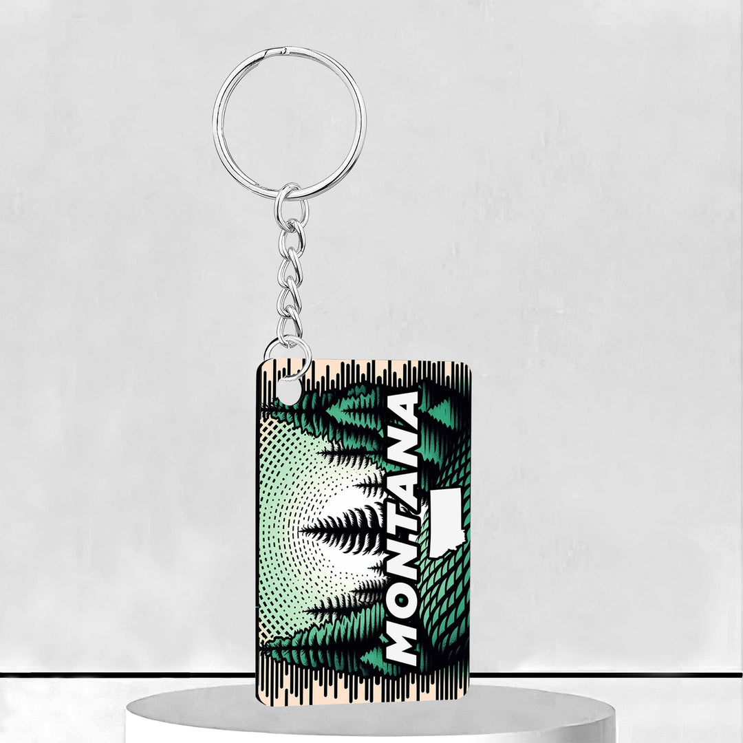 Green Pine Halftone Rectangle Keychain