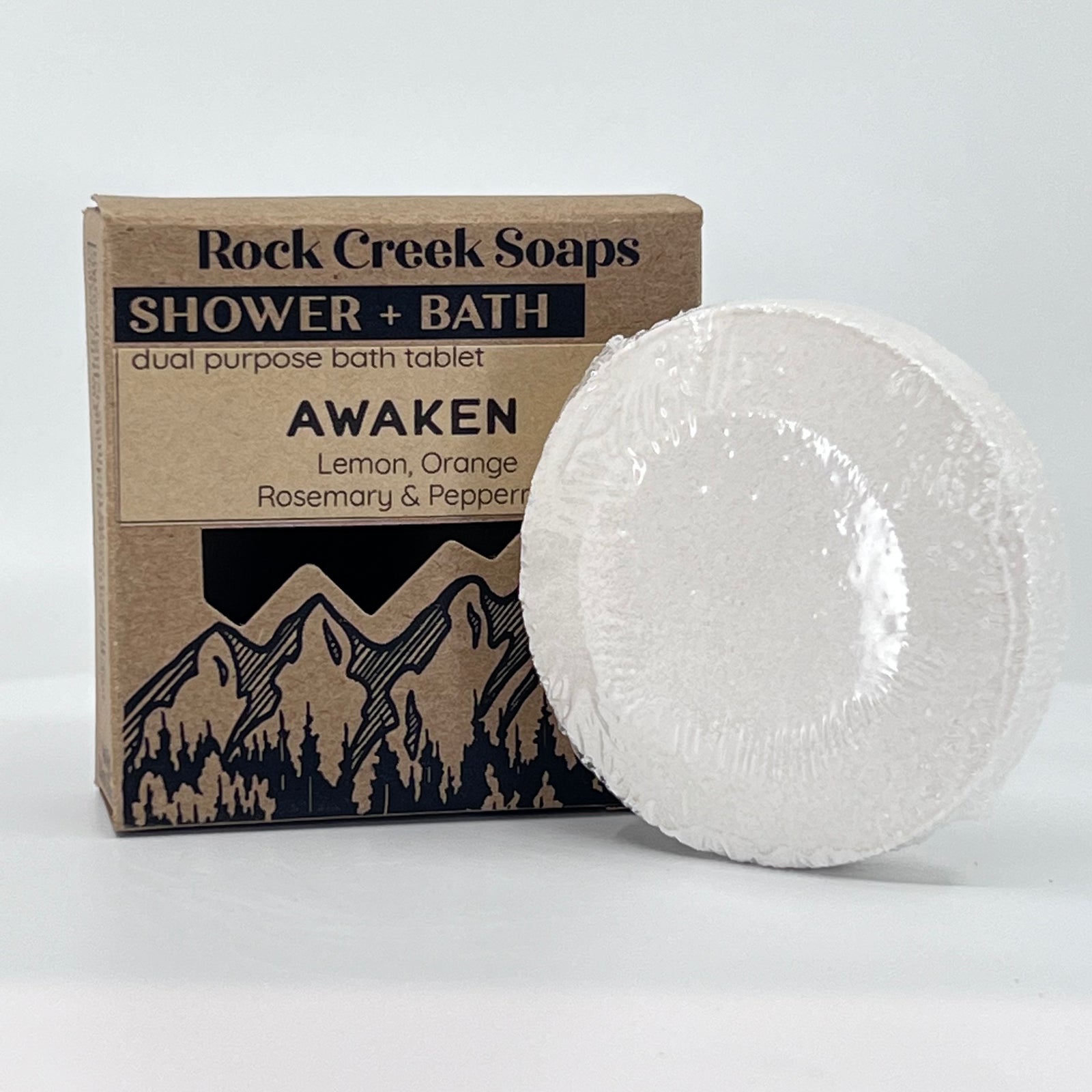 Awaken Shower Steamer - Lemon, Orange, Rosemary & Peppermint - handcrafted shower steamer made in Montana by Rock Creek Soaps