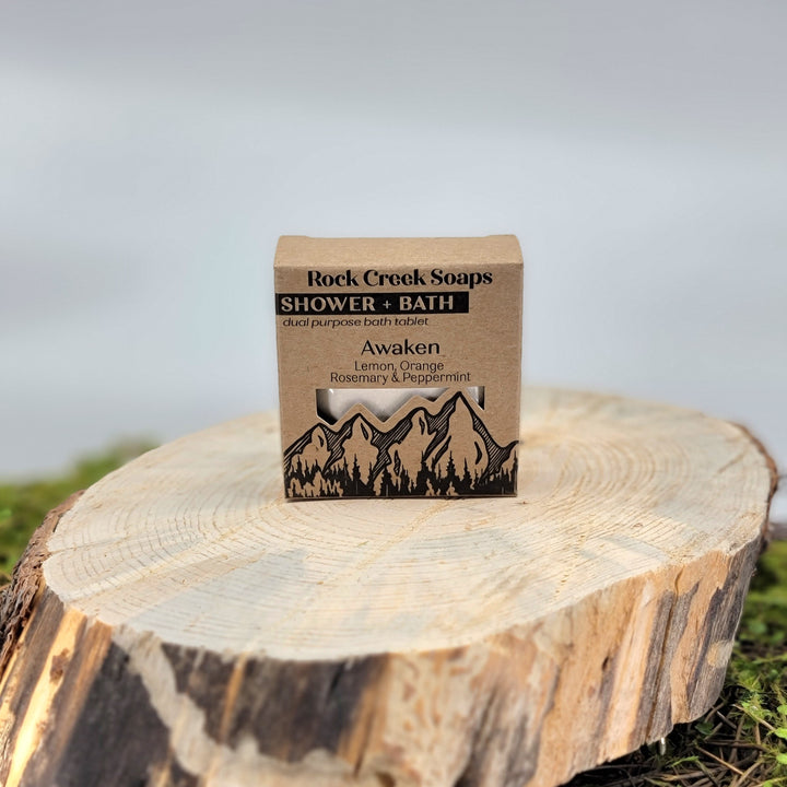 Awaken Shower Steamer - Lemon, Orange, Rosemary & Peppermint - handcrafted shower steamer made in Montana by Rock Creek Soaps