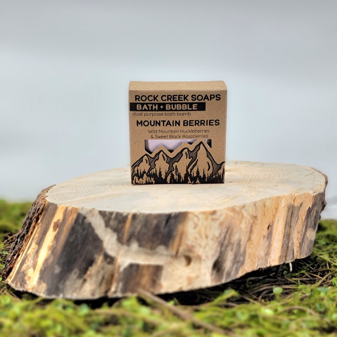 Mountain Berries Bath Bomb - Wild Huckleberry & Black Raspberry - handcrafted bath bomb made in Montana by Rock Creek Soaps