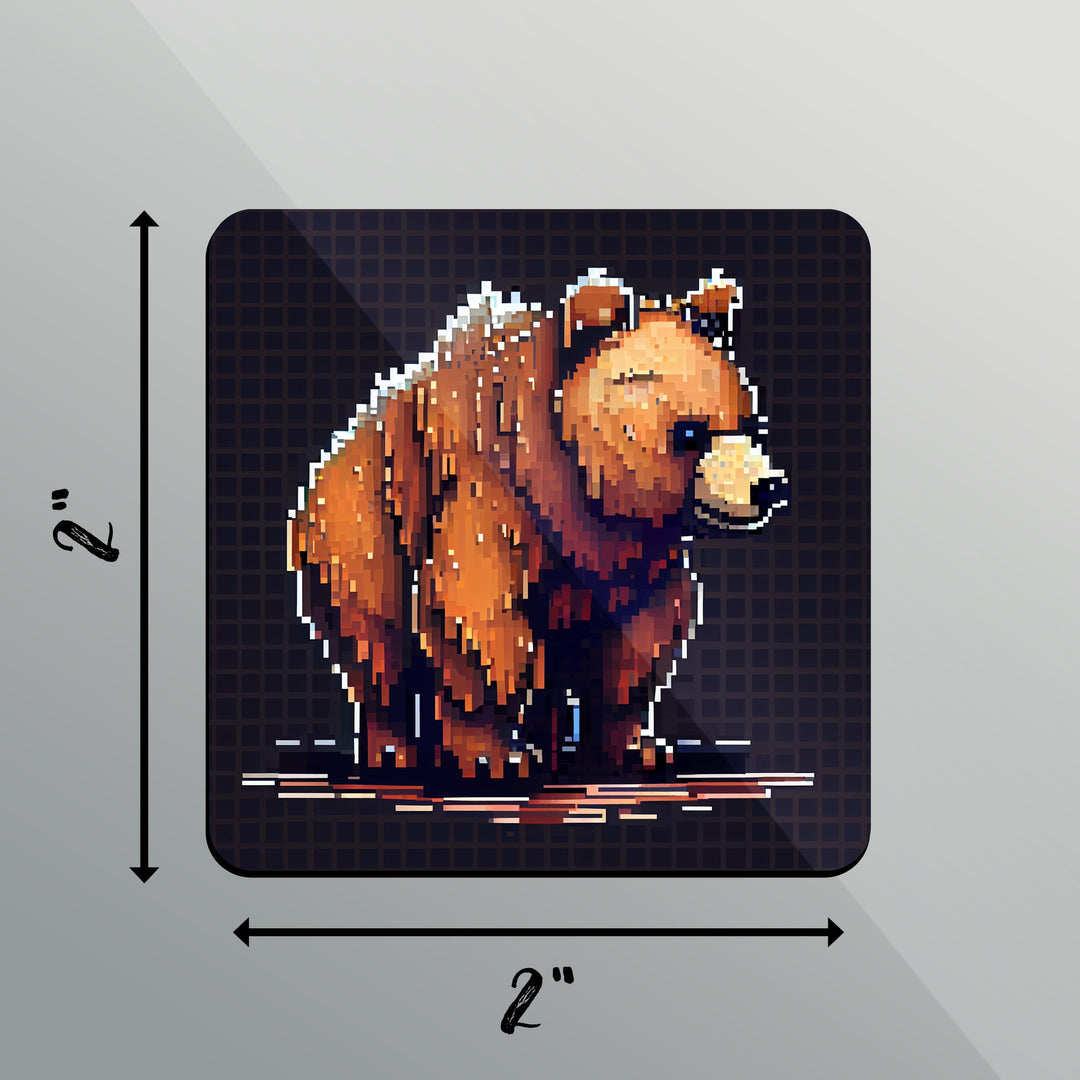 Grizzly Pixels Square Magnet 2 Inch