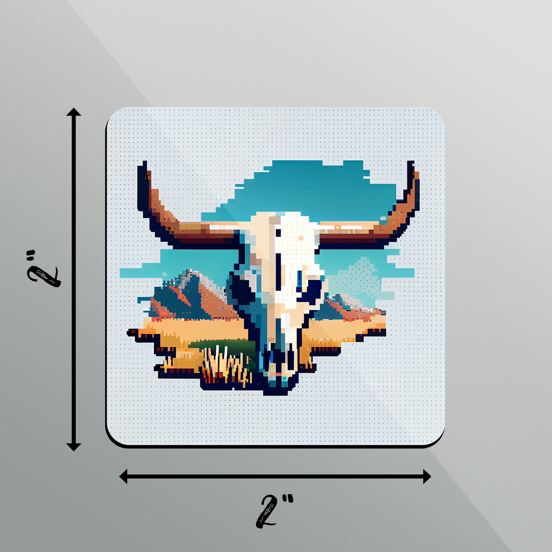 8 Bit Steer Skull Square Magnet 2 Inch