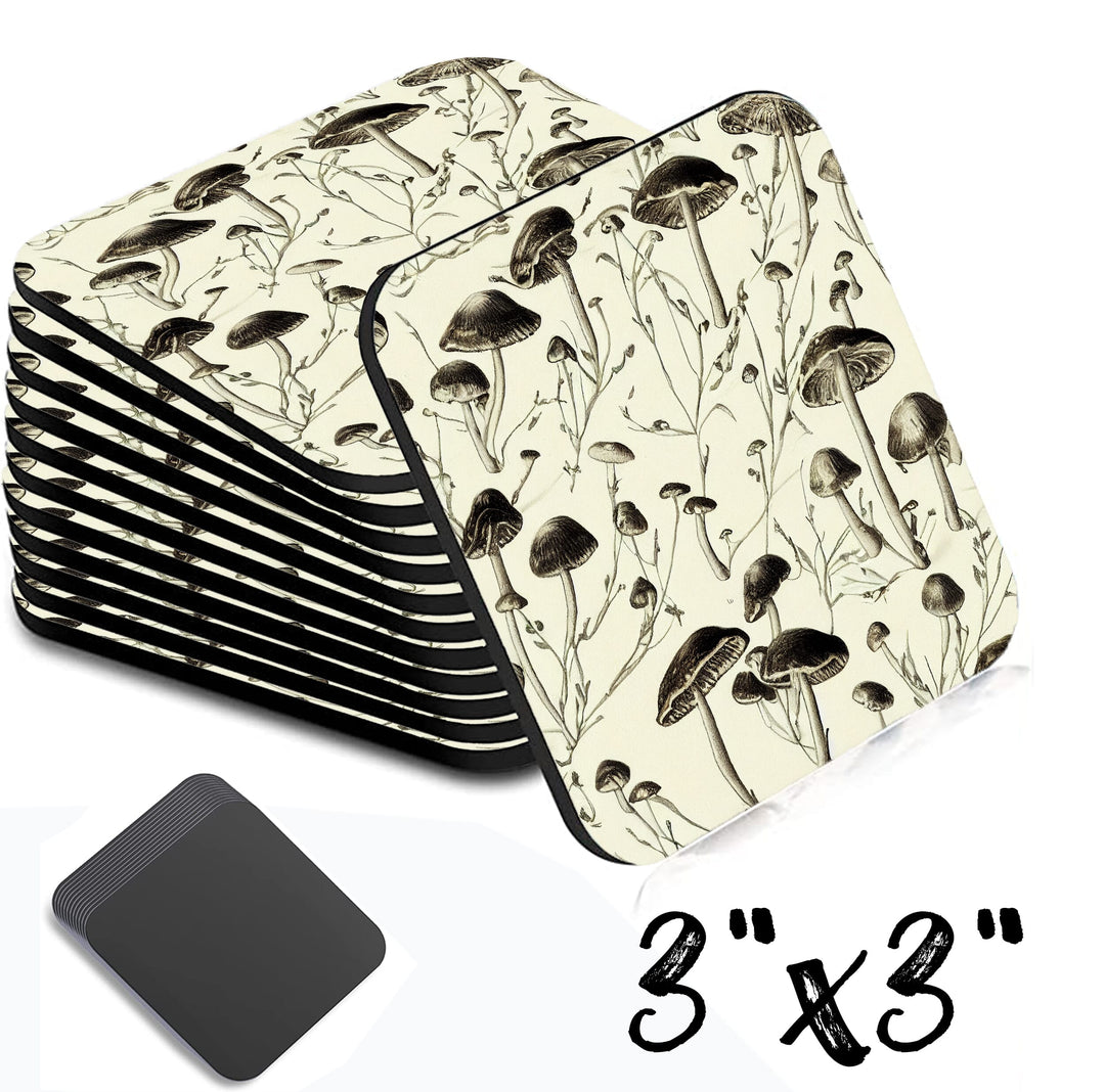 Mushroom Sketch Square Magnet 3 Inch