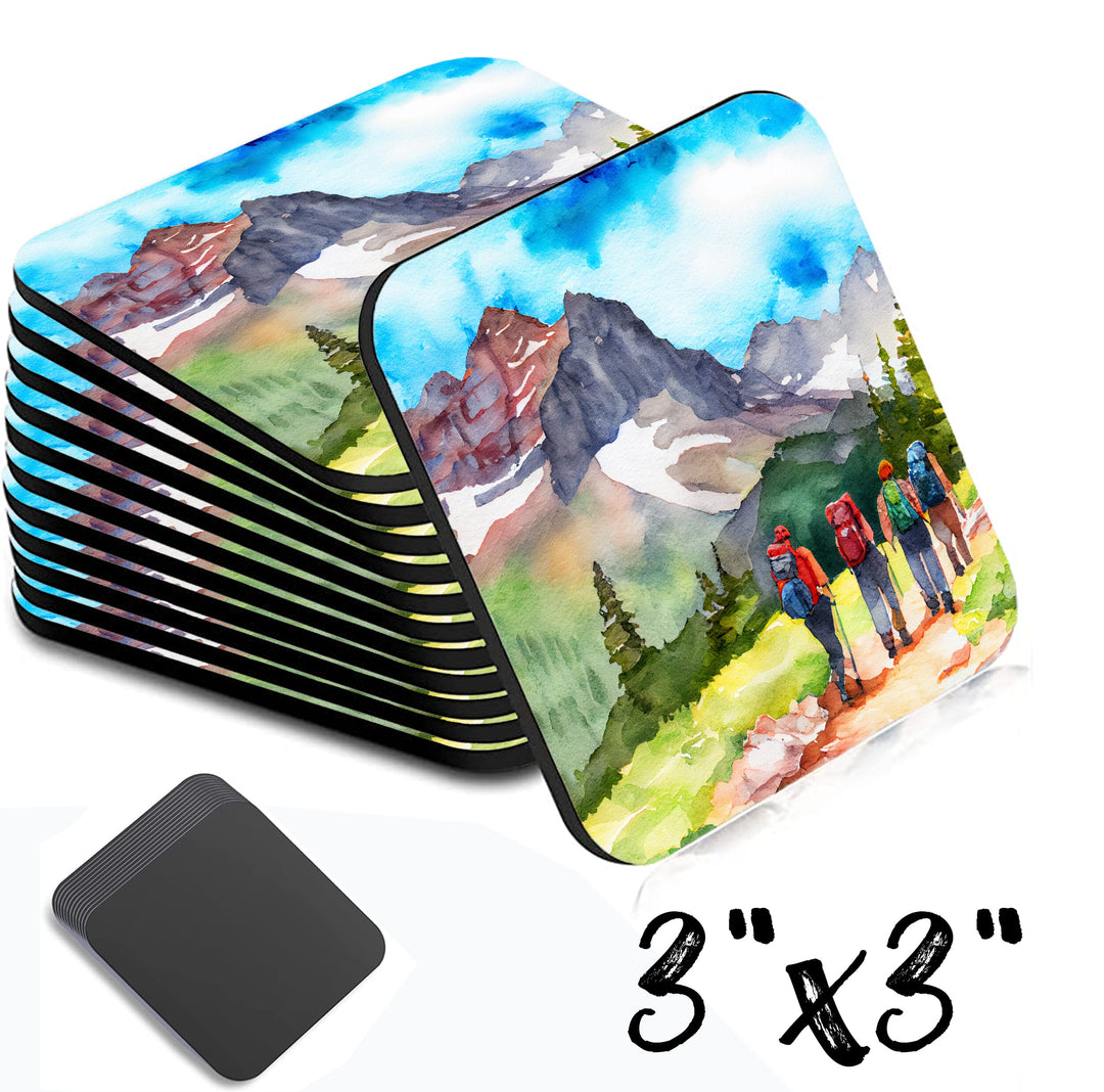 Watercolor Hiking Group Square Magnet 3 Inch
