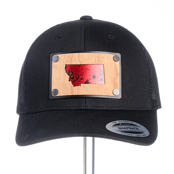 Cherry Wood & Red Copper Montana Trucker Hat - Black