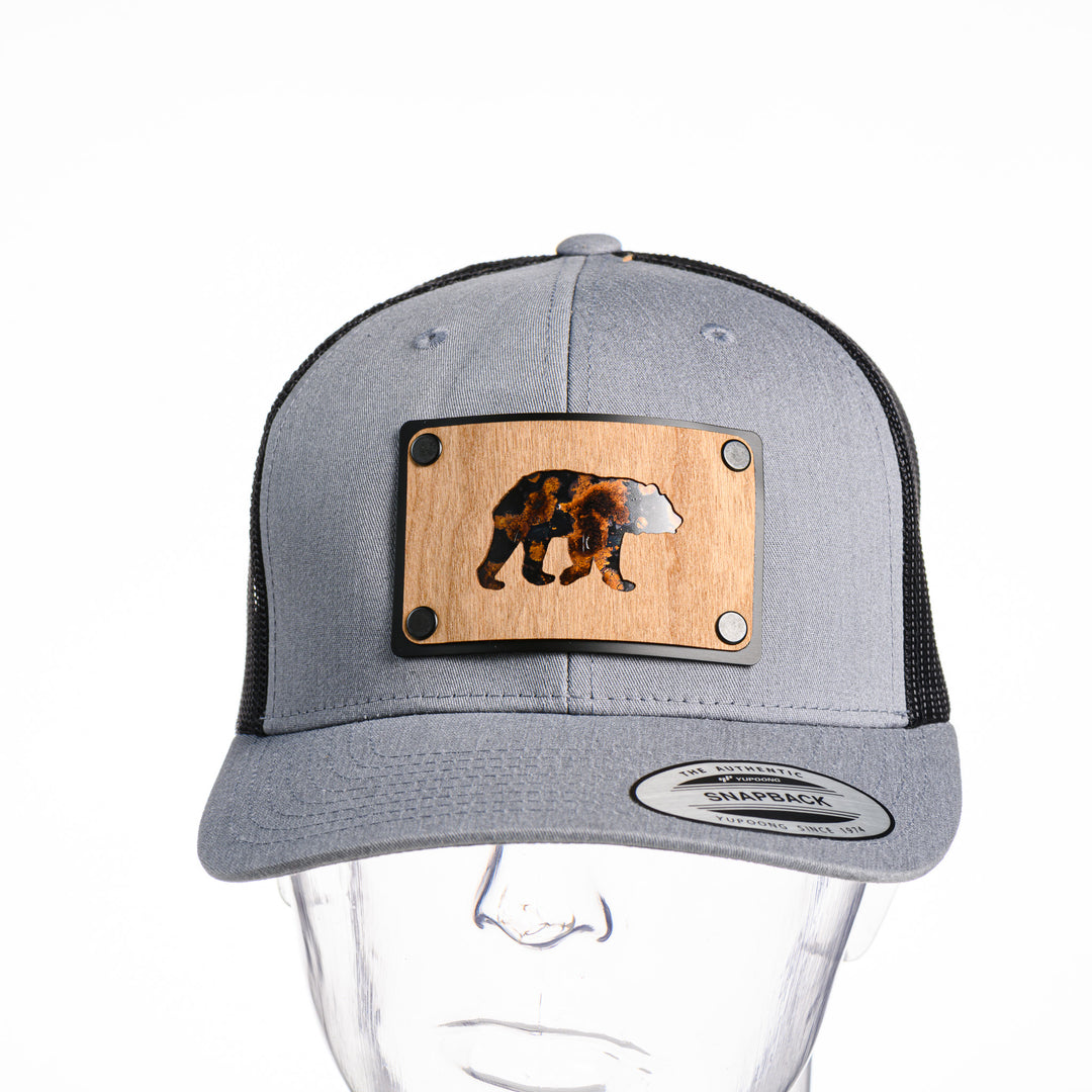 Cherry Wood & Brown Copper Bear Trucker Hat