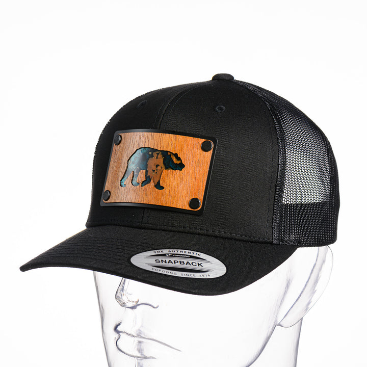Grizzly Teal Copper & Mahogany Wood Plate Patch Trucker Cap - Black