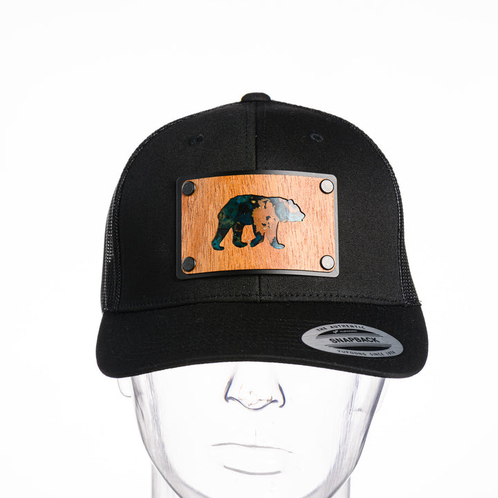 Grizzly Teal Copper & Mahogany Wood Plate Patch Trucker Cap - Black