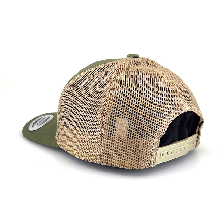 Bison Solid Wood Patch Trucker Hat - Olive and Khaki