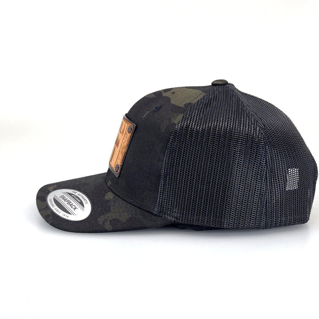 Missoula MT Wood Patch Plate Trucker Hat - Black Camo