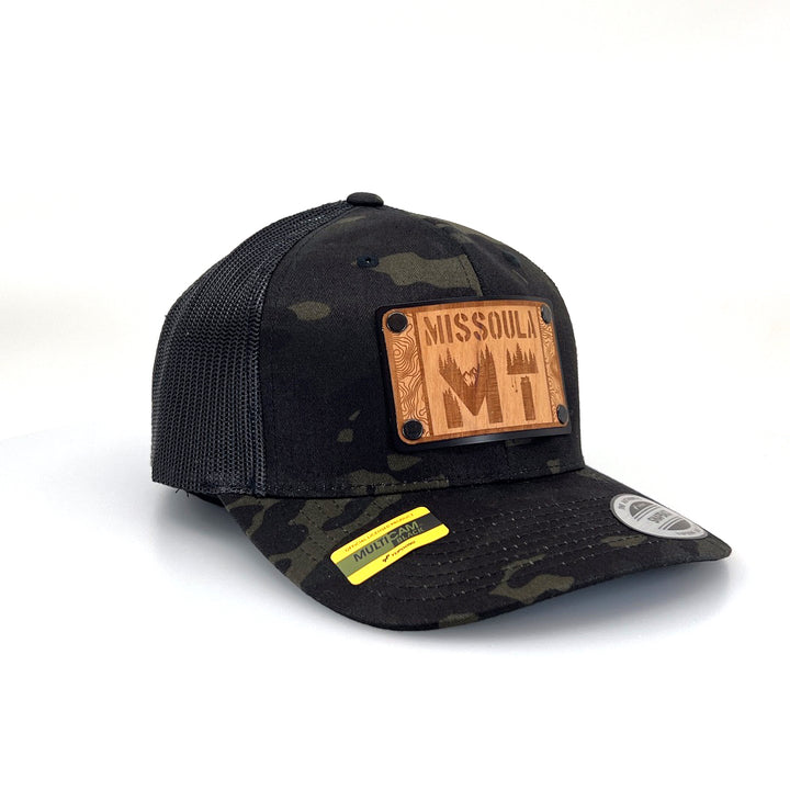 Missoula MT Wood Patch Plate Trucker Cap - Black Camo