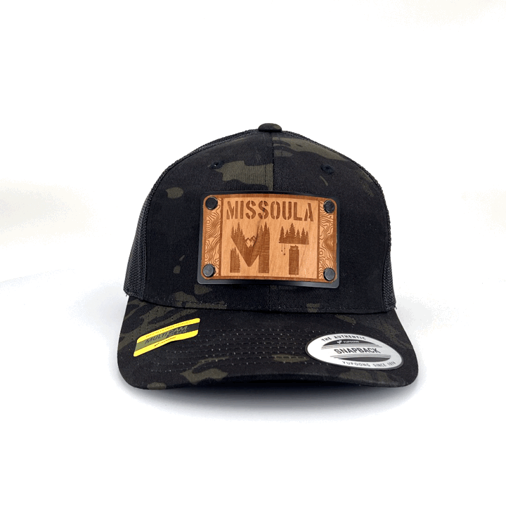 Missoula MT Wood Patch Plate Trucker Cap - Black Camo