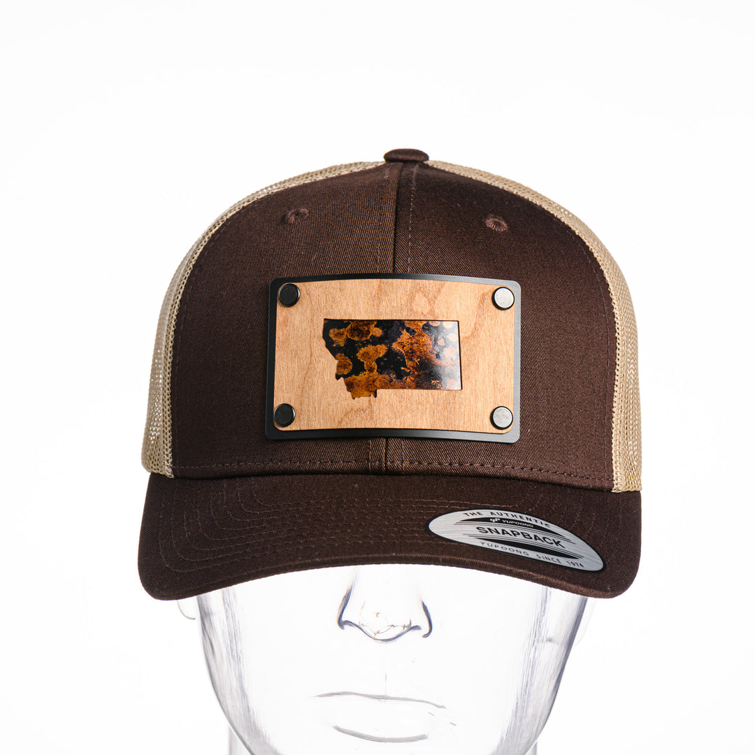 Montana Cherry Wood & Copper Plate Patch Trucker Hat - Brown & Khaki