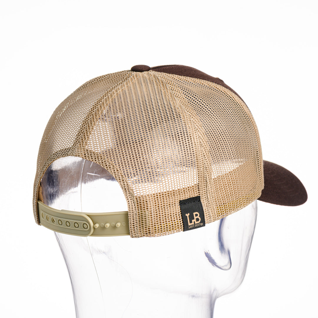 Montana Cherry Wood & Copper Plate Patch Trucker Hat - Brown & Khaki