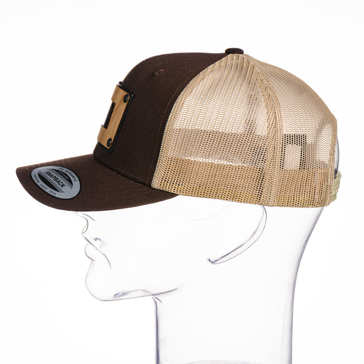 Montana Cherry Wood & Copper Plate Patch Trucker Hat - Brown & Khaki