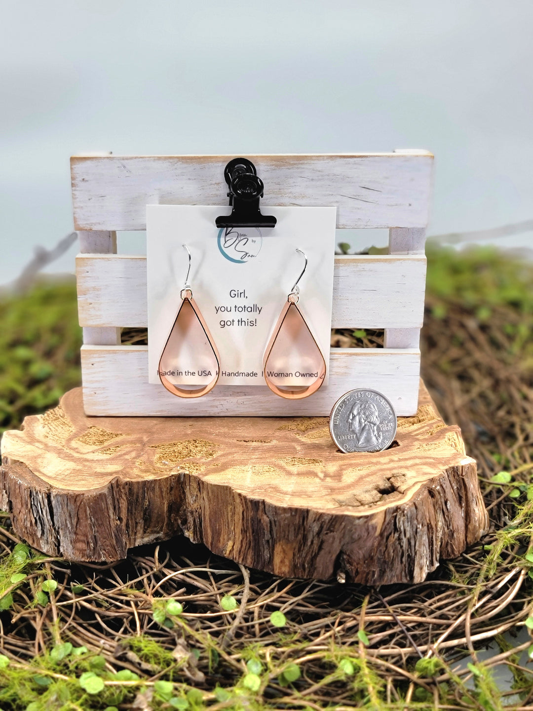 Shiny Copper Teardrop Hoop Earrings