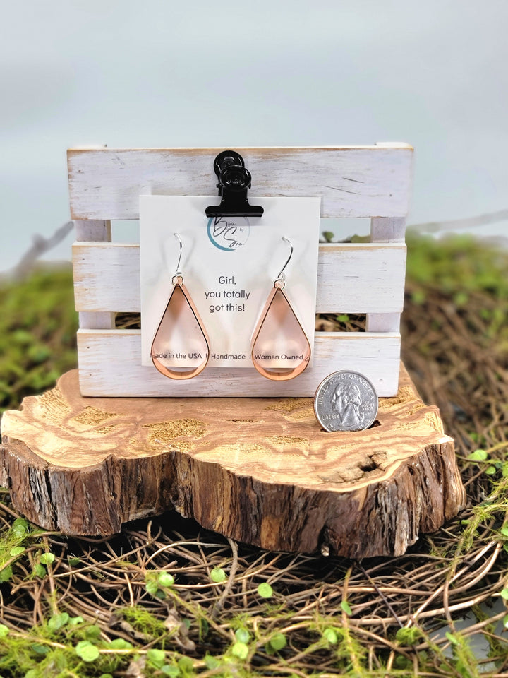 Shiny Copper Teardrop Hoop Earrings