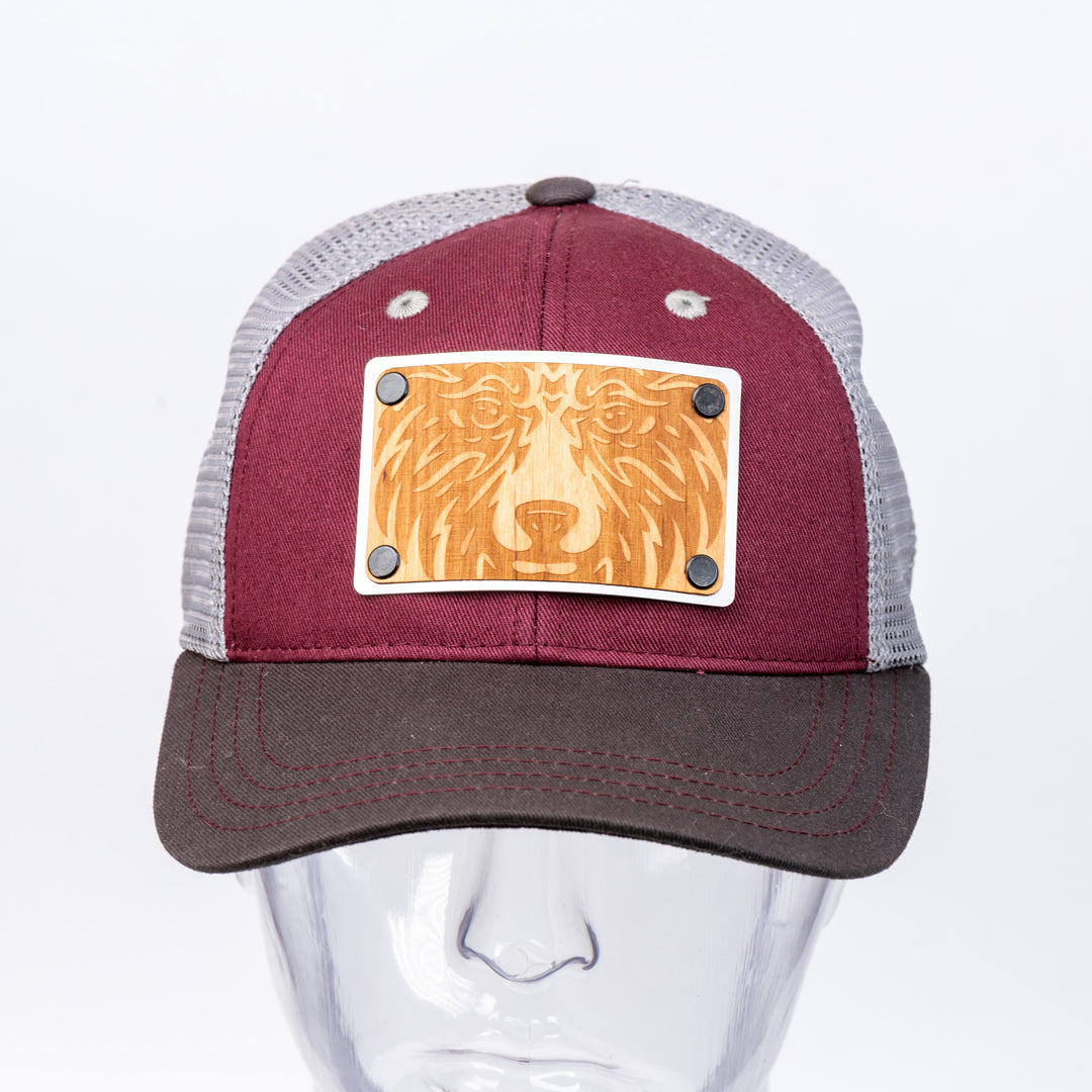 Grizzly Alderwood Patch Plate Trucker Cap - Maroon & Grey