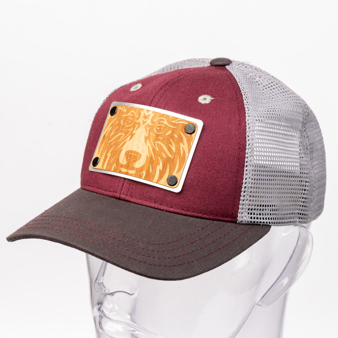 Grizzly Alderwood Patch Plate Trucker Hat - Maroon & Grey