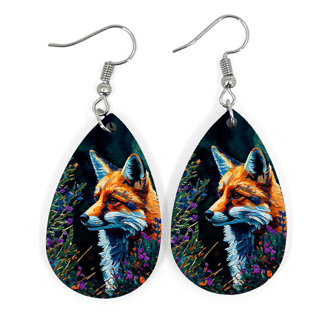 Lavender Fox Oil Painting Teardrop Earring