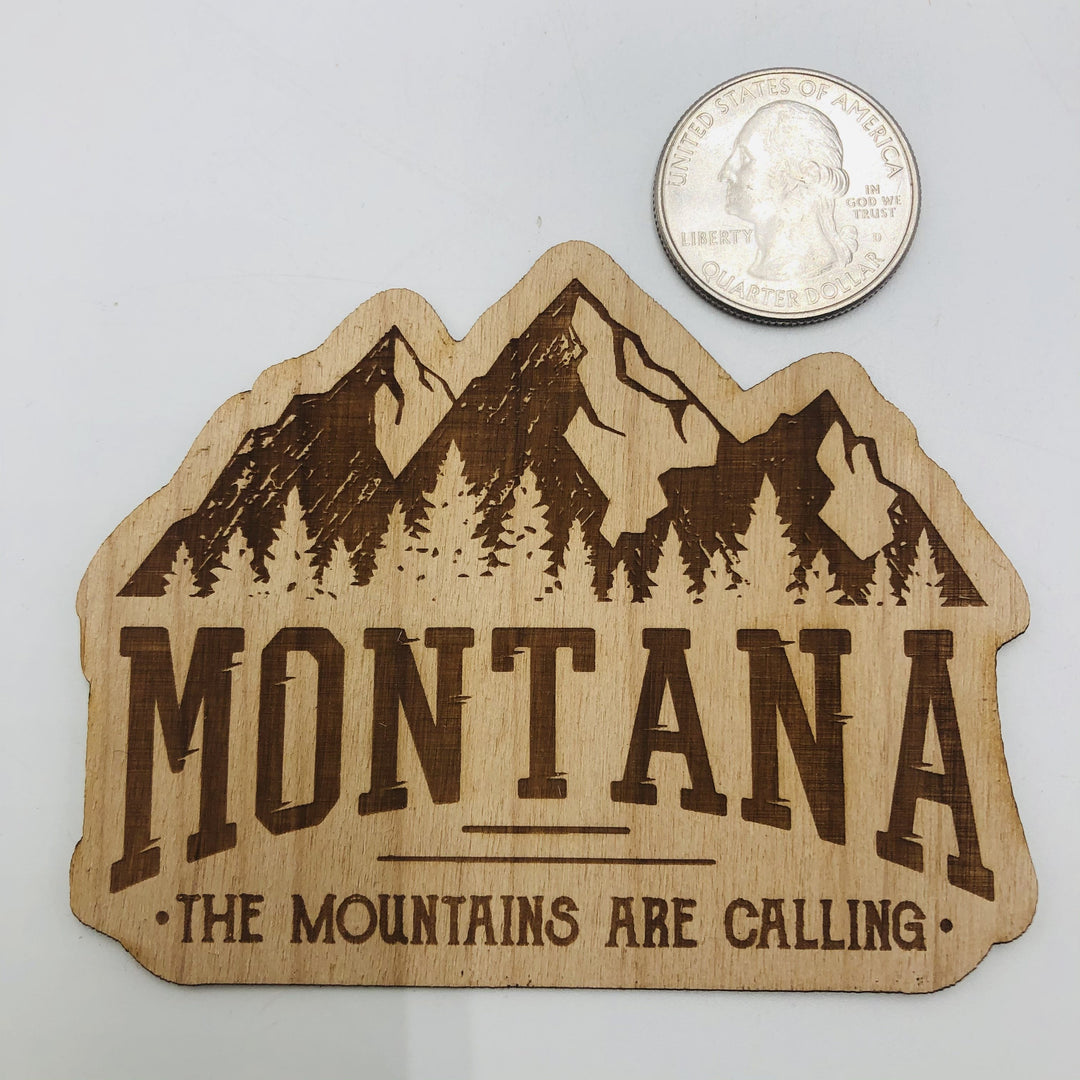 Etched Wood Mountains Are Calling Sticker
