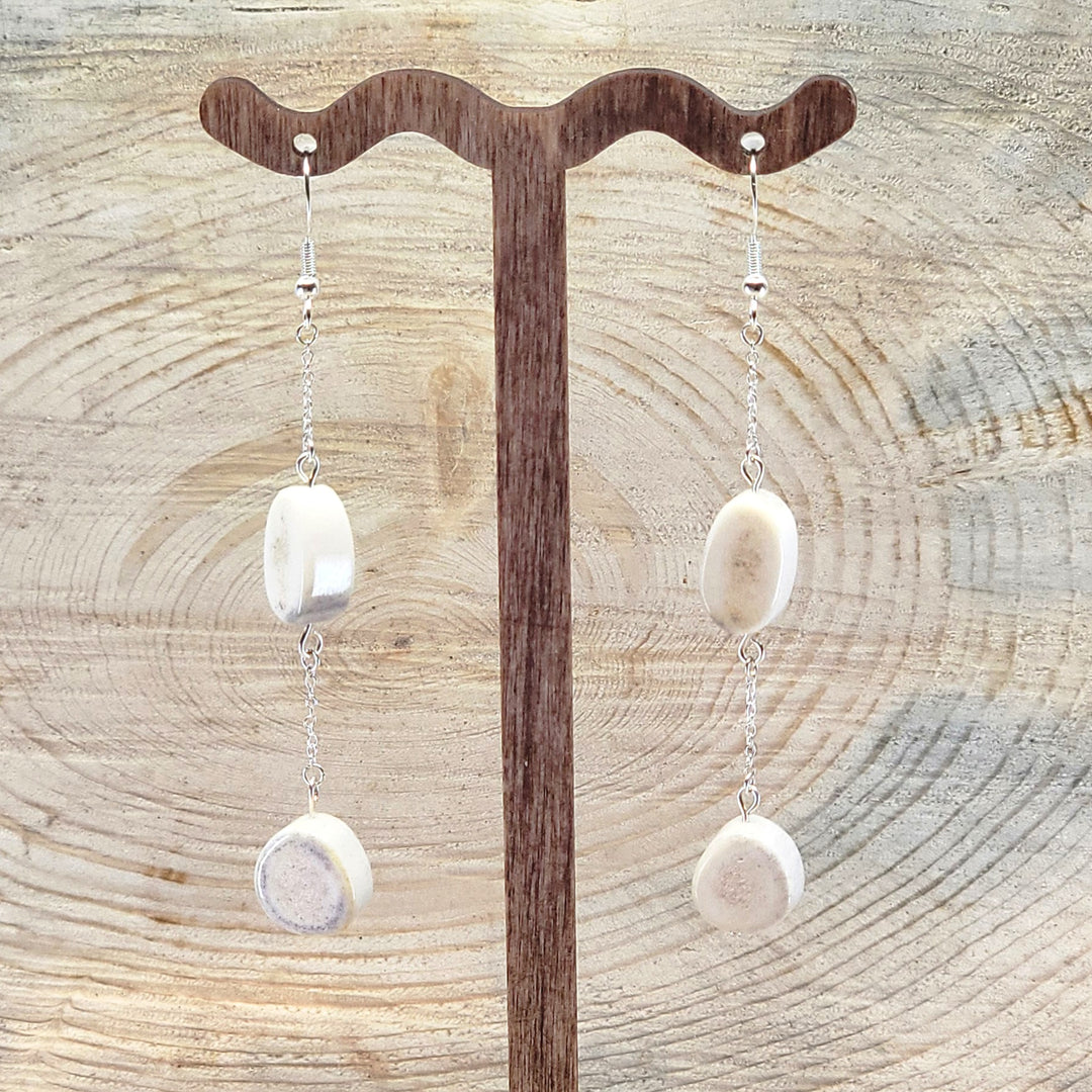 Pair of double drop natural antler bead earrings from 406 Antlery