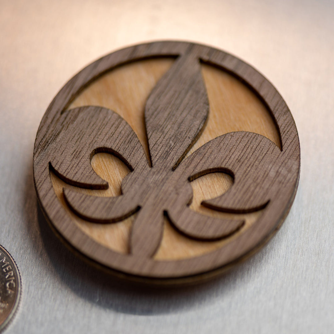 Dual Species Wood Magnet Magnet Last Best Supply Co Fleur de lis - Walnut on top