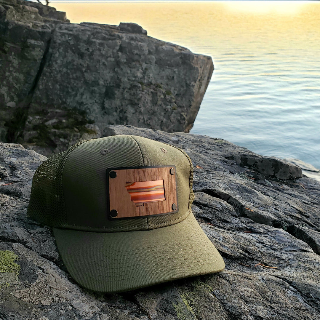 Montana Walnut & Copper Plate Patch Olive Green Trucker Cap
