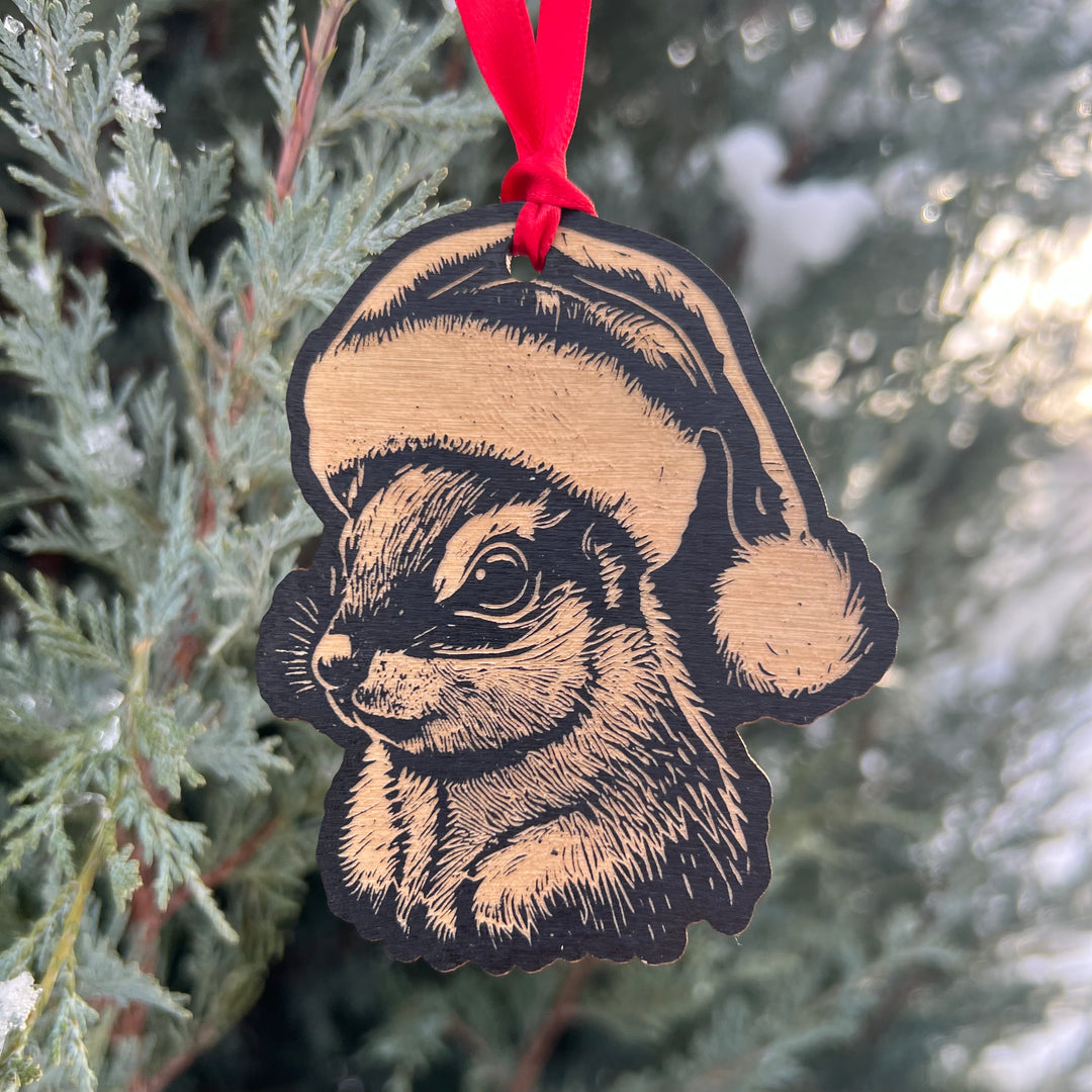 Etched Wood Christmas Squirrel Ornament
