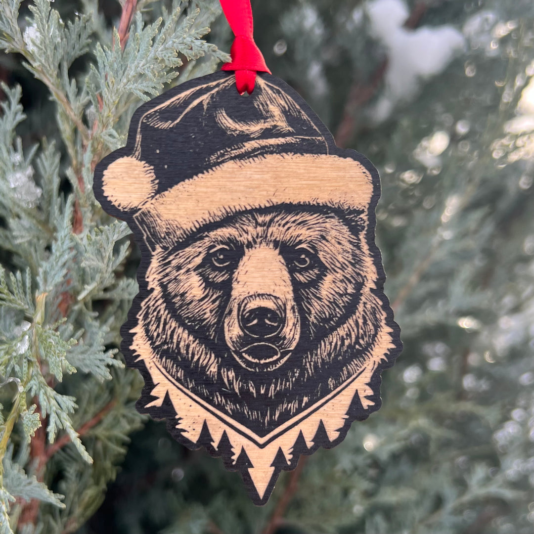 Etched Wood Christmas Bear Ornament