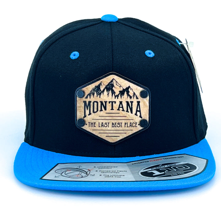 Montana Hexagon TLBP All Wood Patch Black & Neon Blue Flat Bill Hat