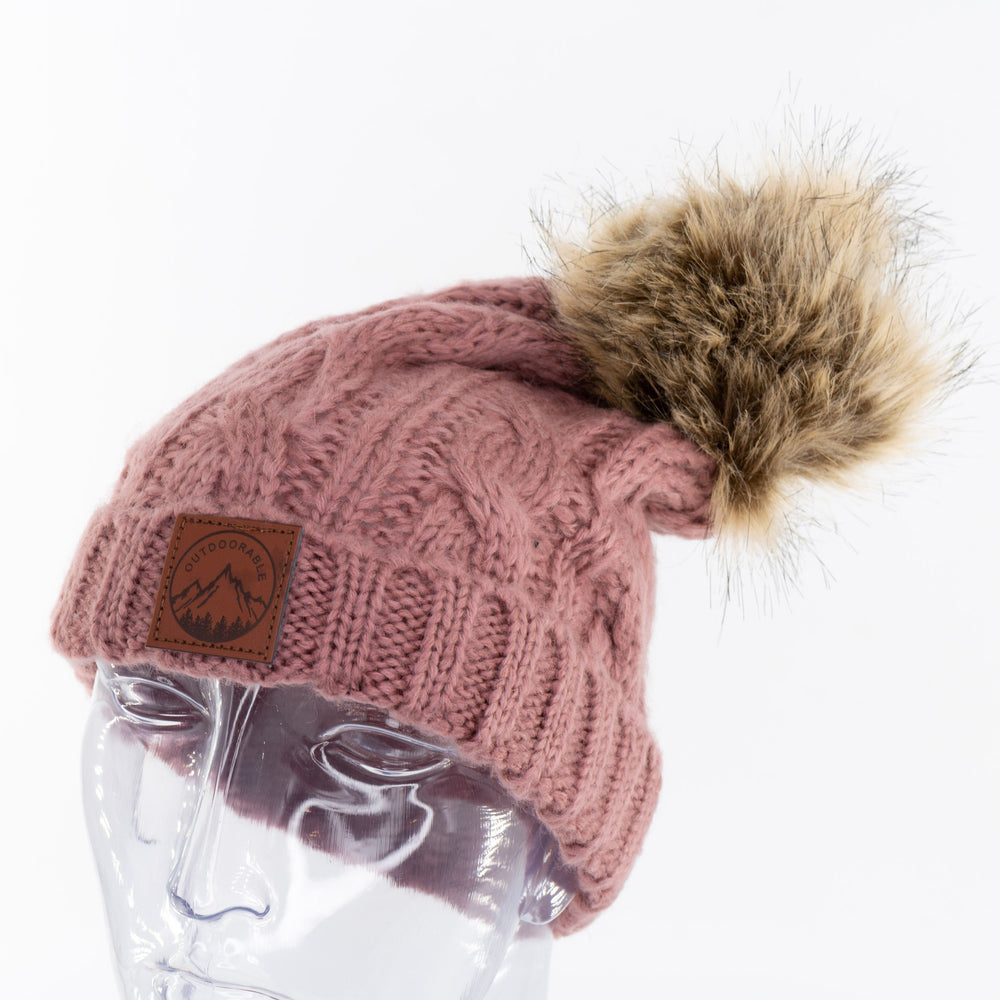 Montana Mountains Pom Beanie Hat MT Tees Dusty Rose