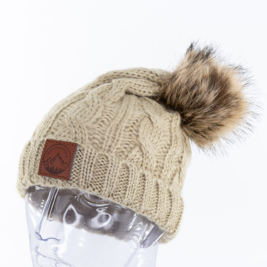 Montana Mountains Pom Beanie Hat MT Tees Off White