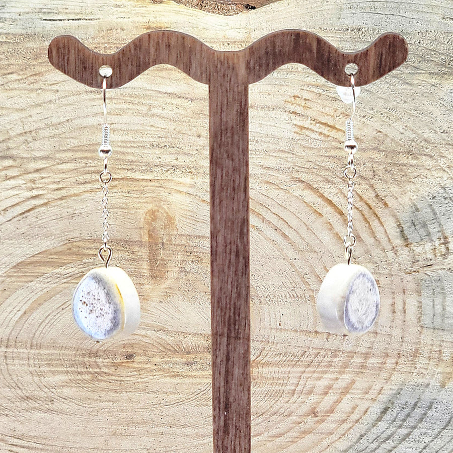 Natural antler beads single drop earrings from 406 Antlery